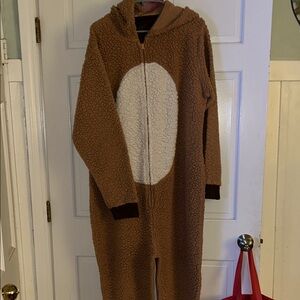 Brown Fleece Rudolph onesie